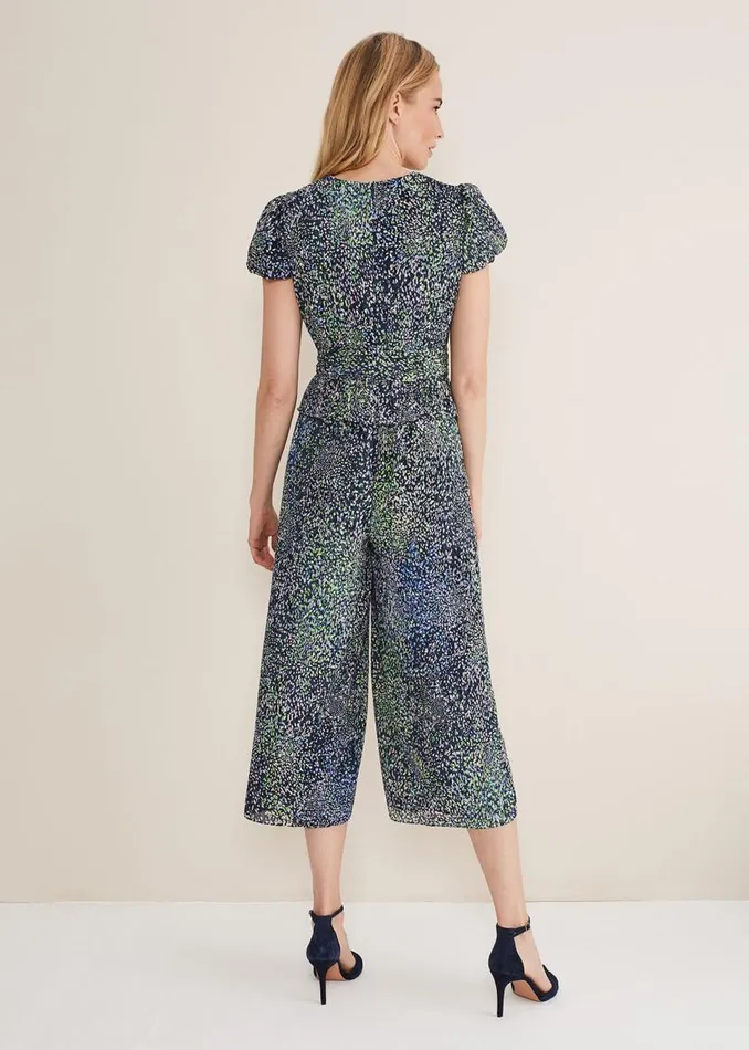Phase Eight Dresses Leora Wrap Printed Plisse Jumpsuit Navymulti 8211 Women