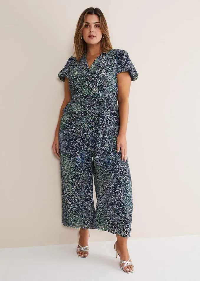 Phase Eight Dresses Leora Wrap Printed Plisse Jumpsuit Navymulti 8211 Women