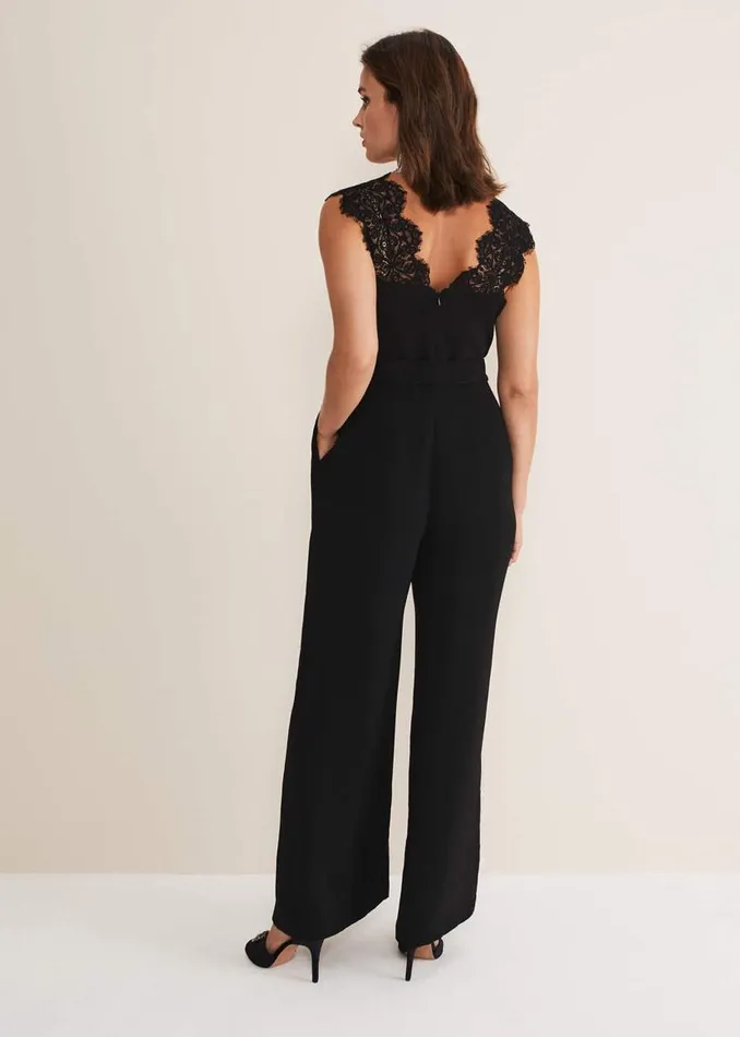 Phase Eight Dresses Lia Sleeveless Lace Detail Jumpsuit Black 8211 Women