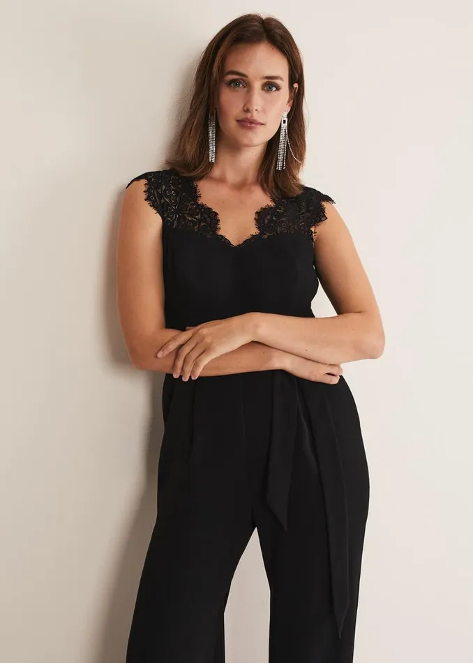 Phase Eight Dresses Lia Sleeveless Lace Detail Jumpsuit Black 8211 Women