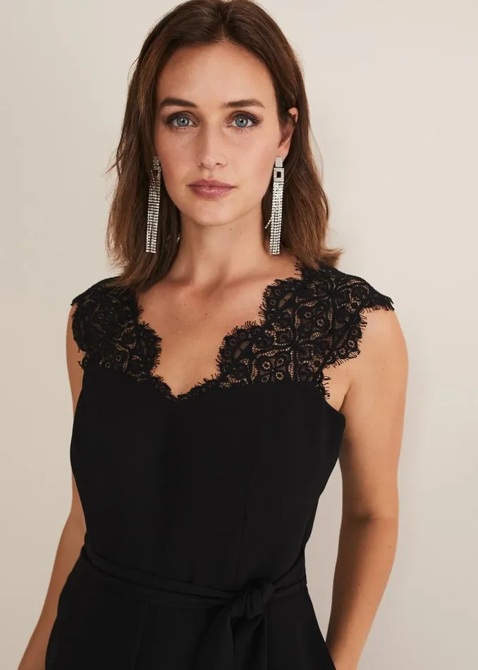Phase Eight Dresses Lia Sleeveless Lace Detail Jumpsuit Black 8211 Women