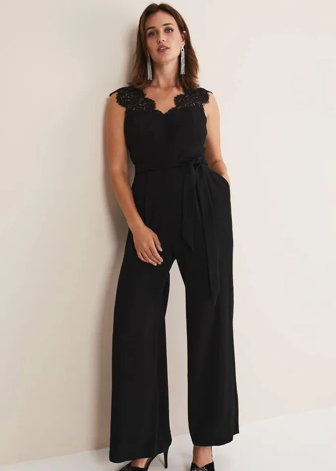 Phase Eight Dresses Lia Sleeveless Lace Detail Jumpsuit Black 8211 Women