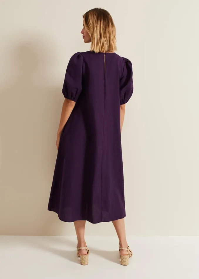 Phase Eight Dresses Lotty Puff Sleeve Midi Dress Purple 8211 Women