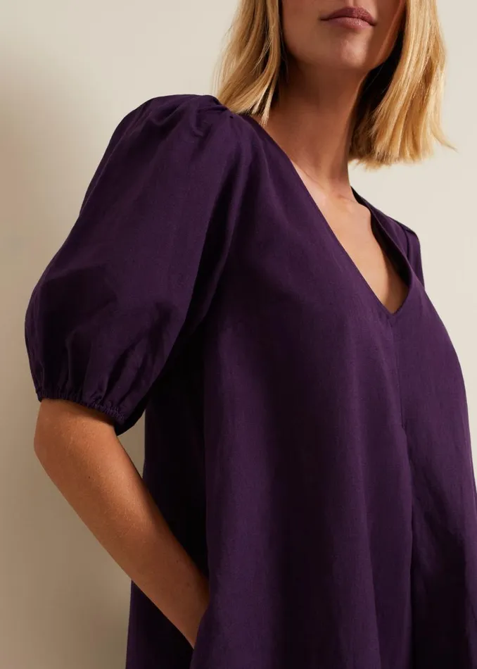 Phase Eight Dresses Lotty Puff Sleeve Midi Dress Purple 8211 Women