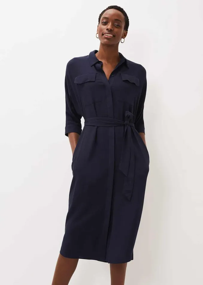 Phase Eight Dresses Maxine Belted Shirt Dress Navy 8211 Women