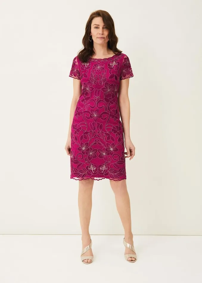 Phase Eight Dresses Nessa Embroidered Dress Fuchsia 8211 Women