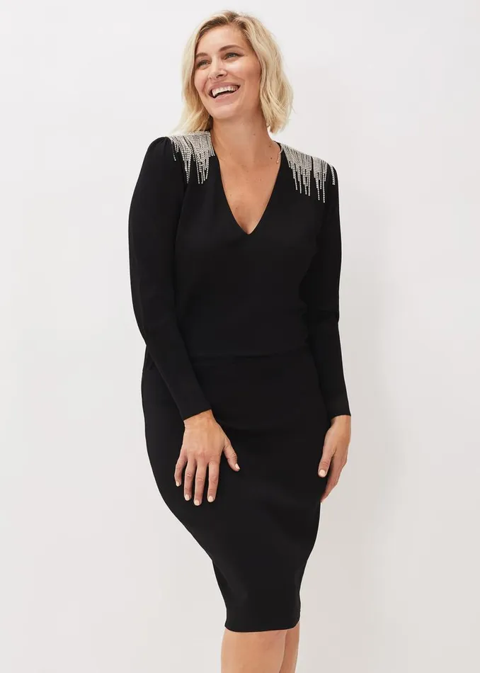 Phase Eight Dresses Nieves Embellished Shoulder Dress Black 8211 Women