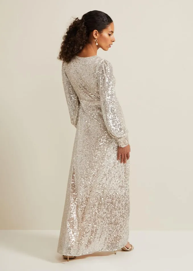 Phase Eight Dresses Petite Amily Sequin Maxi Dress Silver 8211 Women