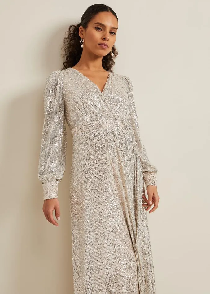 Phase Eight Dresses Petite Amily Sequin Maxi Dress Silver 8211 Women