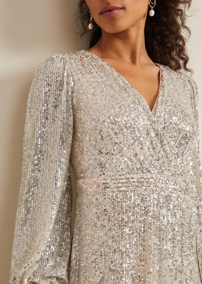 Phase Eight Dresses Petite Amily Sequin Maxi Dress Silver 8211 Women