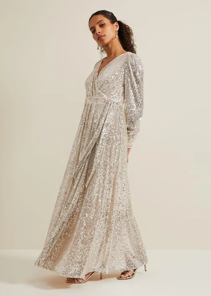 Phase Eight Dresses Petite Amily Sequin Maxi Dress Silver 8211 Women