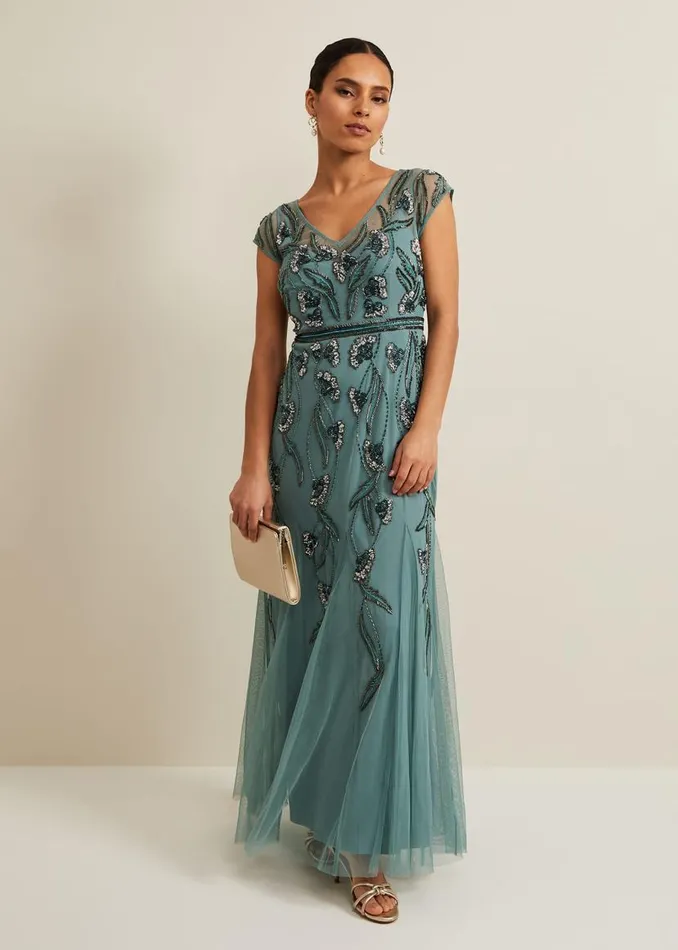 Phase Eight Dresses Petite Evonne Beaded Maxi Dress Light Green 8211 Women