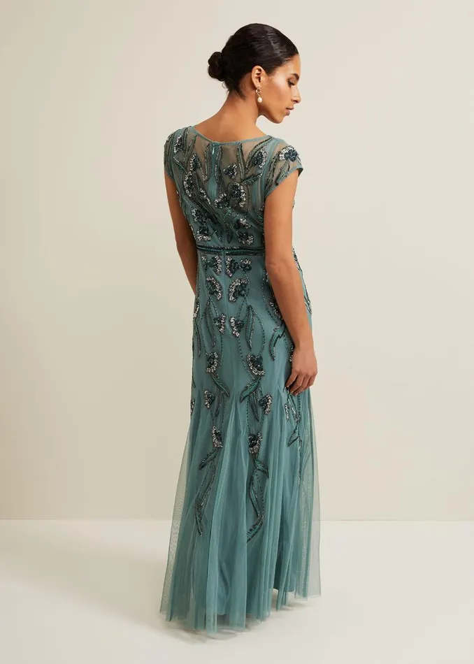Phase Eight Dresses Petite Evonne Beaded Maxi Dress Light Green 8211 Women