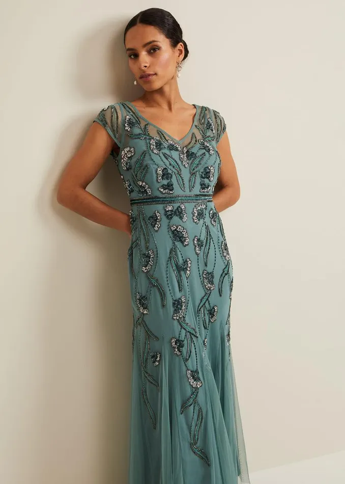 Phase Eight Dresses Petite Evonne Beaded Maxi Dress Light Green 8211 Women