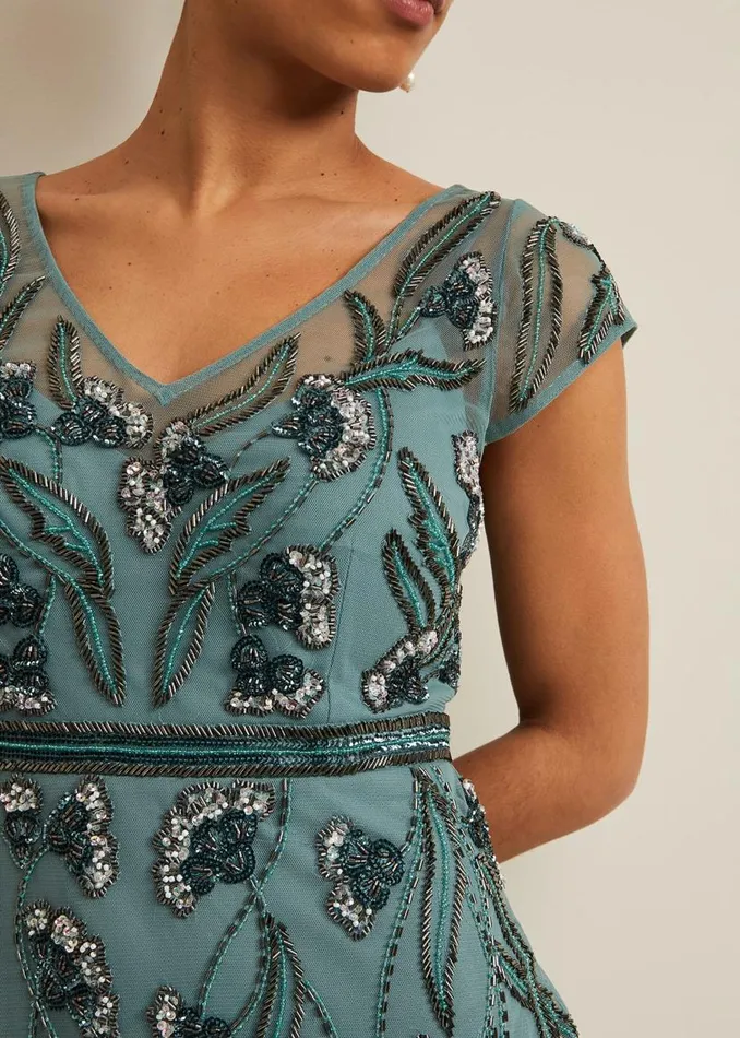 Phase Eight Dresses Petite Evonne Beaded Maxi Dress Light Green 8211 Women
