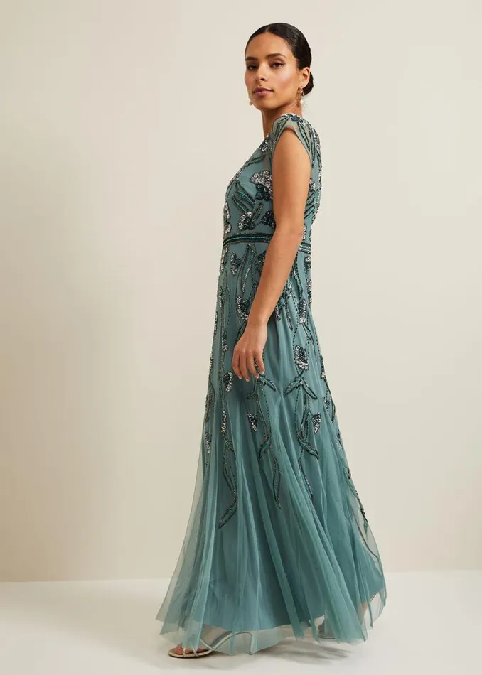 Phase Eight Dresses Petite Evonne Beaded Maxi Dress Light Green 8211 Women