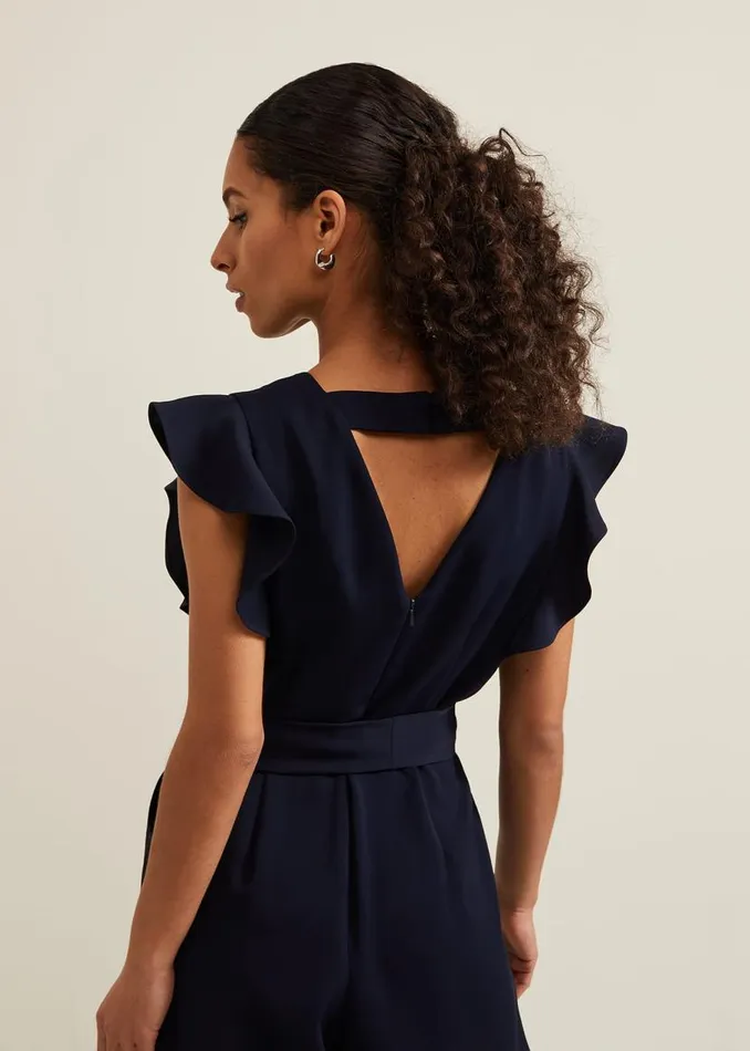 Phase Eight Dresses Petite Kallie Frill Jumpsuit Navy 8211 Women