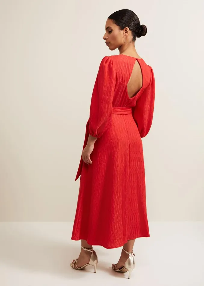 Phase Eight Dresses Petite Marilyn Puff Sleeve Midi Dress Orange 8211 Women