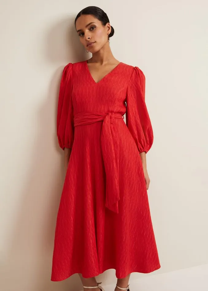 Phase Eight Dresses Petite Marilyn Puff Sleeve Midi Dress Orange 8211 Women