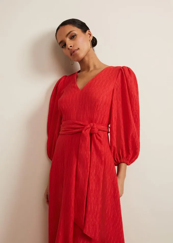 Phase Eight Dresses Petite Marilyn Puff Sleeve Midi Dress Orange 8211 Women