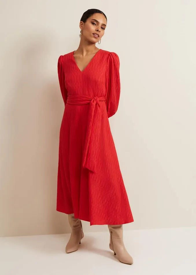 Phase Eight Dresses Petite Marilyn Puff Sleeve Midi Dress Orange 8211 Women
