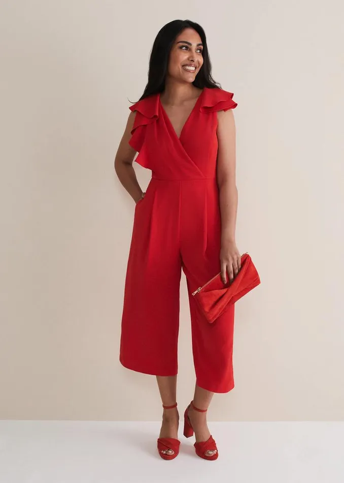 Phase Eight Dresses Petite Nicky Ruffle Jumpsuit Fire 8211 Women