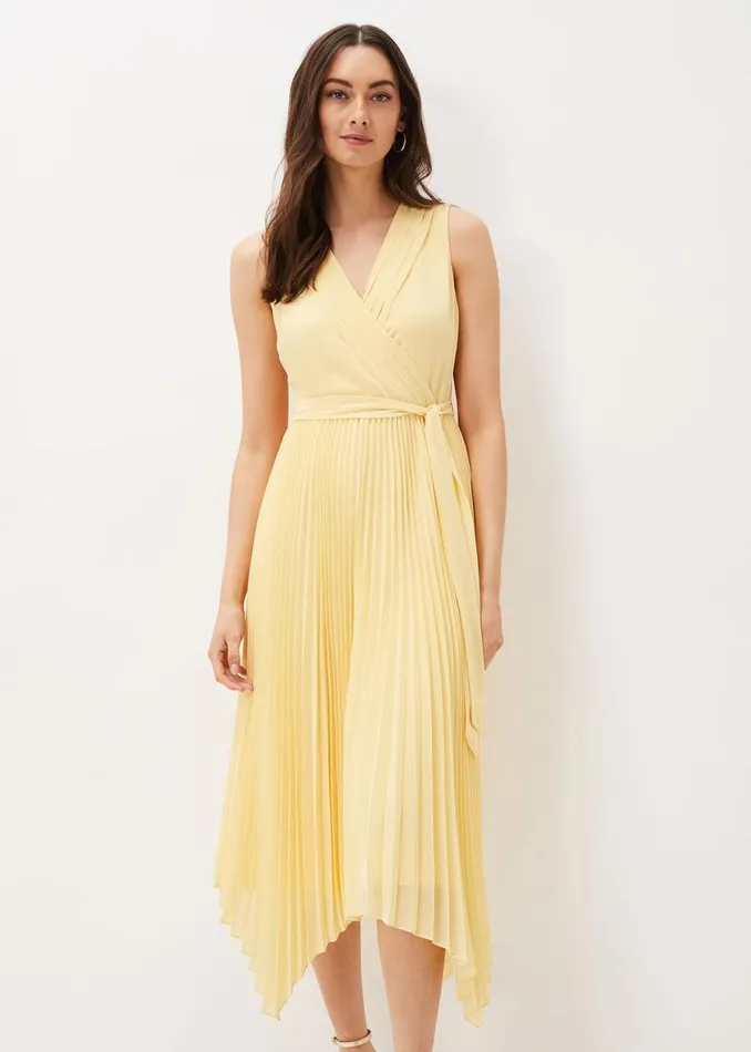 Phase Eight Dresses Petra Pleated Wrap Dress Pale Yellow 8211 Women