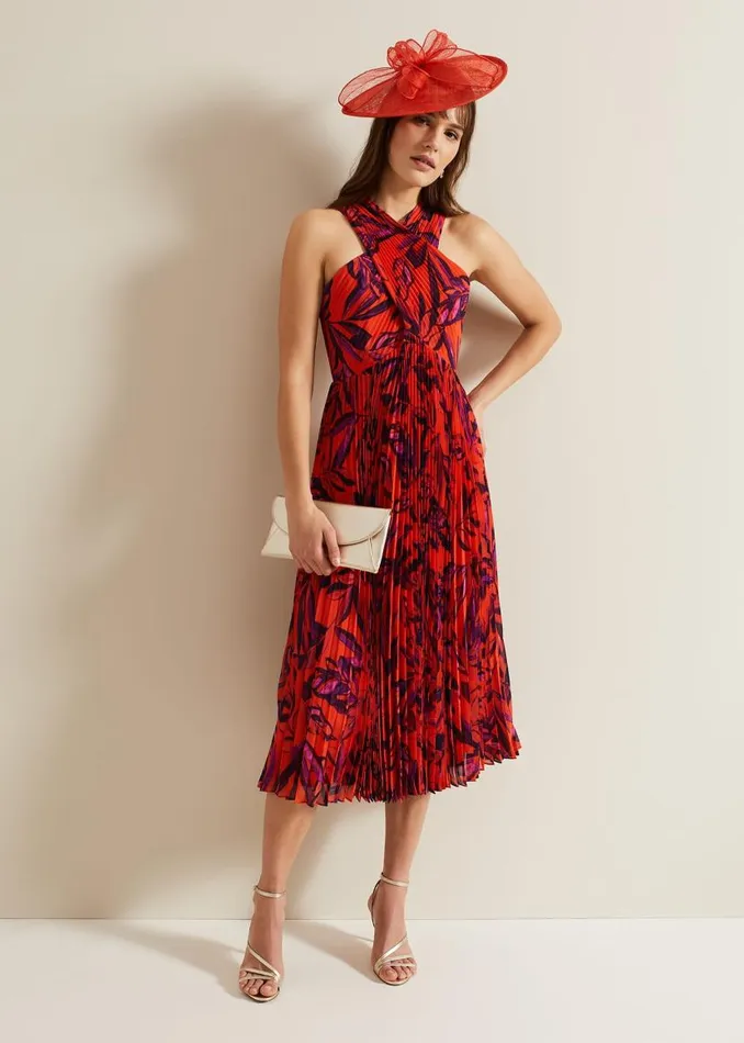 Phase Eight Dresses Sorella Pleated Midi Dress Vermillionmulti 8211 Women