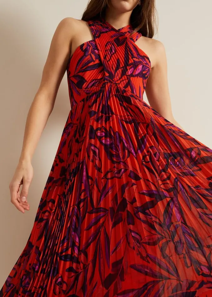Phase Eight Dresses Sorella Pleated Midi Dress Vermillionmulti 8211 Women