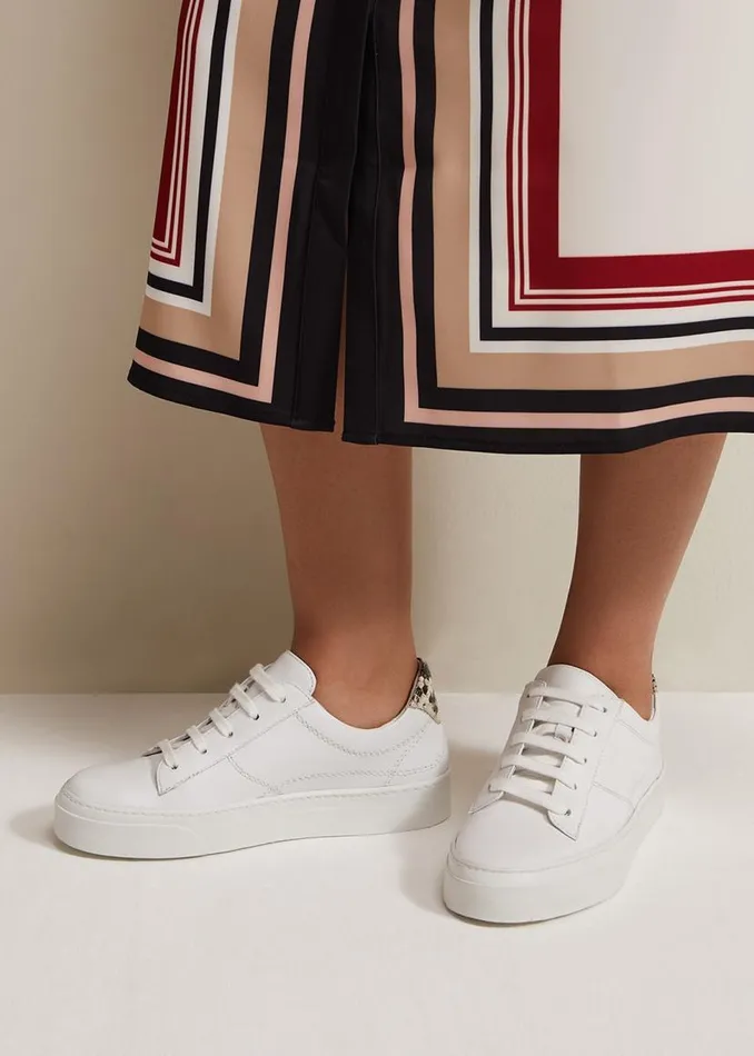 Phase Eight Flats White Leather Trainers White 8211 Women