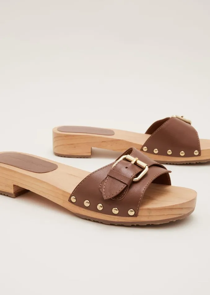 Phase Eight Heels Buckle Front Clog Sandal Tan 8211 Women