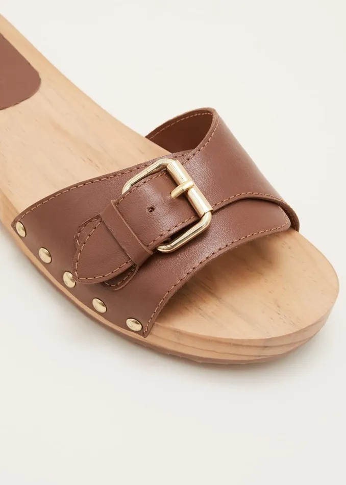 Phase Eight Heels Buckle Front Clog Sandal Tan 8211 Women