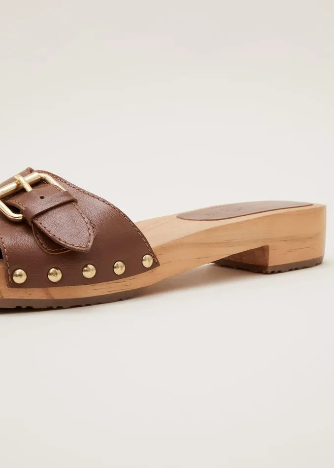 Phase Eight Heels Buckle Front Clog Sandal Tan 8211 Women