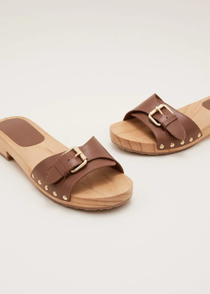 Phase Eight Heels Buckle Front Clog Sandal Tan 8211 Women