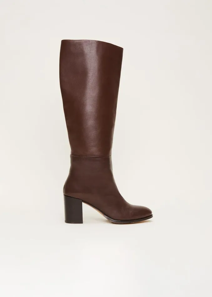 Phase Eight Heels Leather Knee High Boots Chocolate 8211 Women