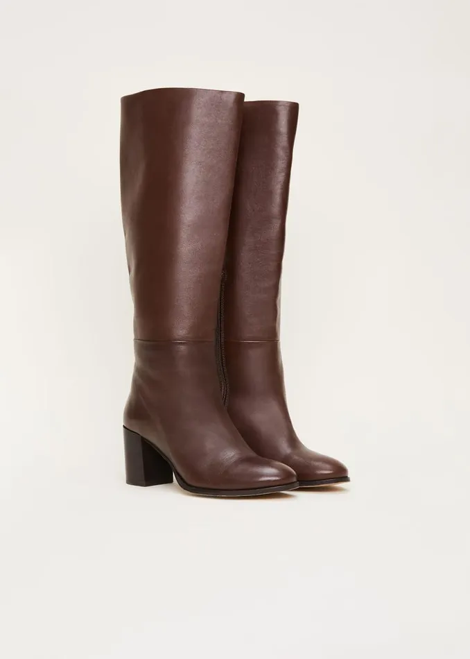 Phase Eight Heels Leather Knee High Boots Chocolate 8211 Women