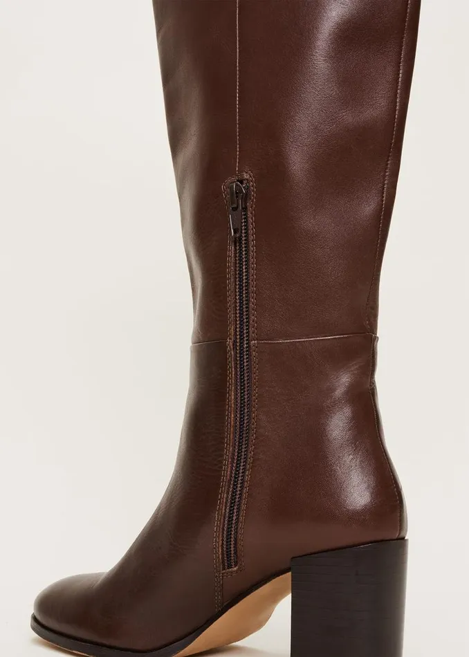 Phase Eight Heels Leather Knee High Boots Chocolate 8211 Women
