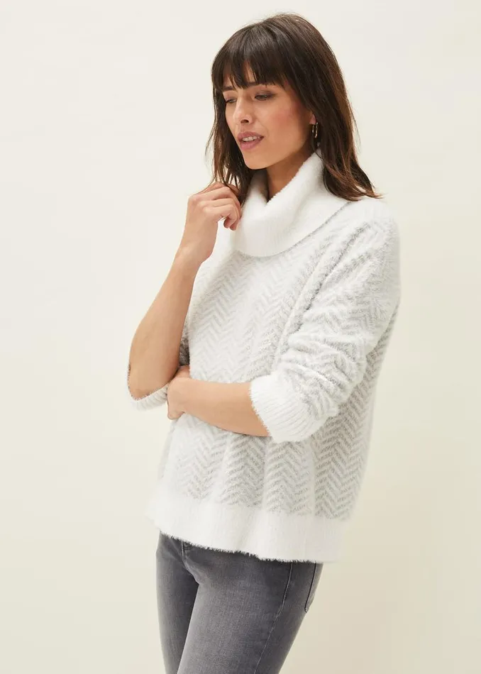 Phase Eight Knitwear Jess Chevron Jacquard Chunky Jumper Pale Grey 8211 Women