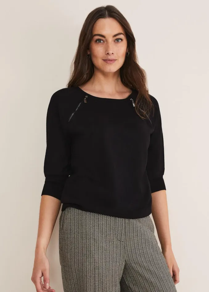 Phase Eight Knitwear Lolan Zip Trim Knit Jumper Black 8211 Women