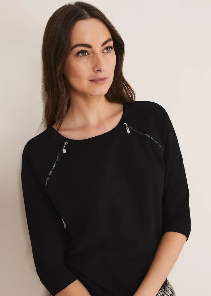 Phase Eight Knitwear Lolan Zip Trim Knit Jumper Black 8211 Women