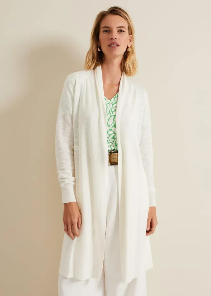 Phase Eight Knitwear Louise Linen Longline Cardigan Ivory 8211 Women