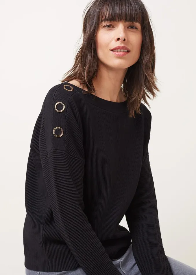 Phase Eight Knitwear Mimi Textured Eyelet Detail Fine Knit Jumper Black 8211 Women