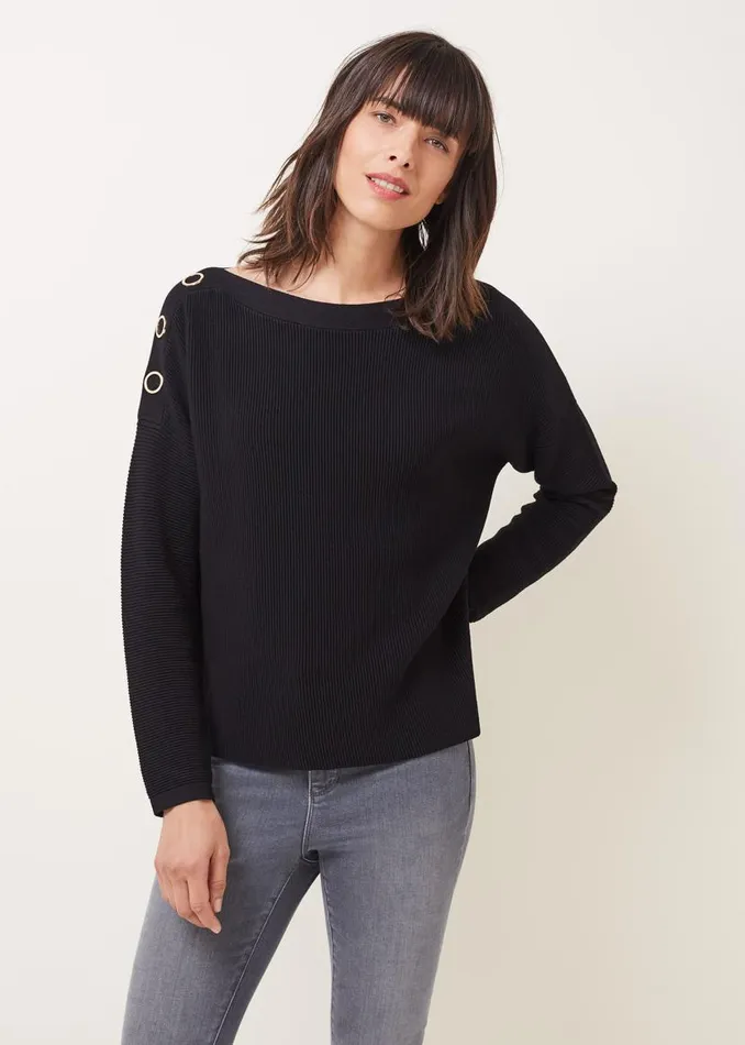 Phase Eight Knitwear Mimi Textured Eyelet Detail Fine Knit Jumper Black 8211 Women