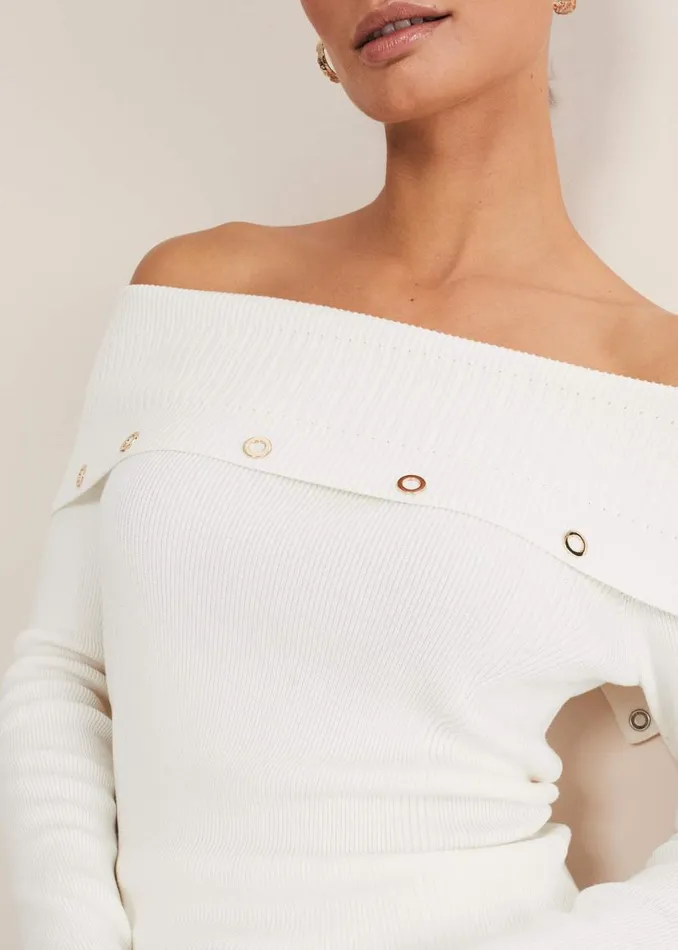 Phase Eight Knitwear Mirelle Bardot Embellished Knit Ivory 8211 Women