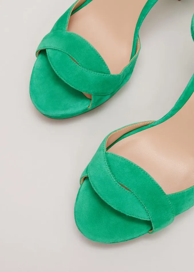 Phase Eight Occasion Shoes Suede Crossover Platform Sandal Green 8211 Women