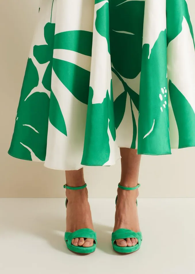 Phase Eight Occasion Shoes Suede Crossover Platform Sandal Green 8211 Women