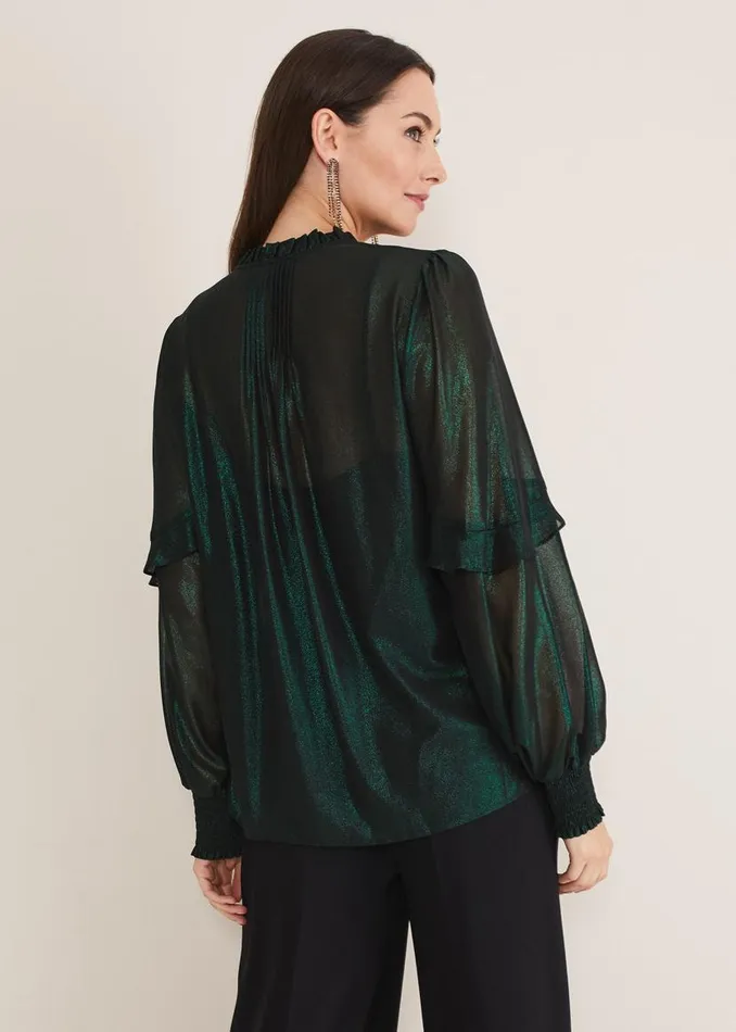 Phase Eight Shirts and Blouses Avis Foil VNeck Blouse Green 8211 Women