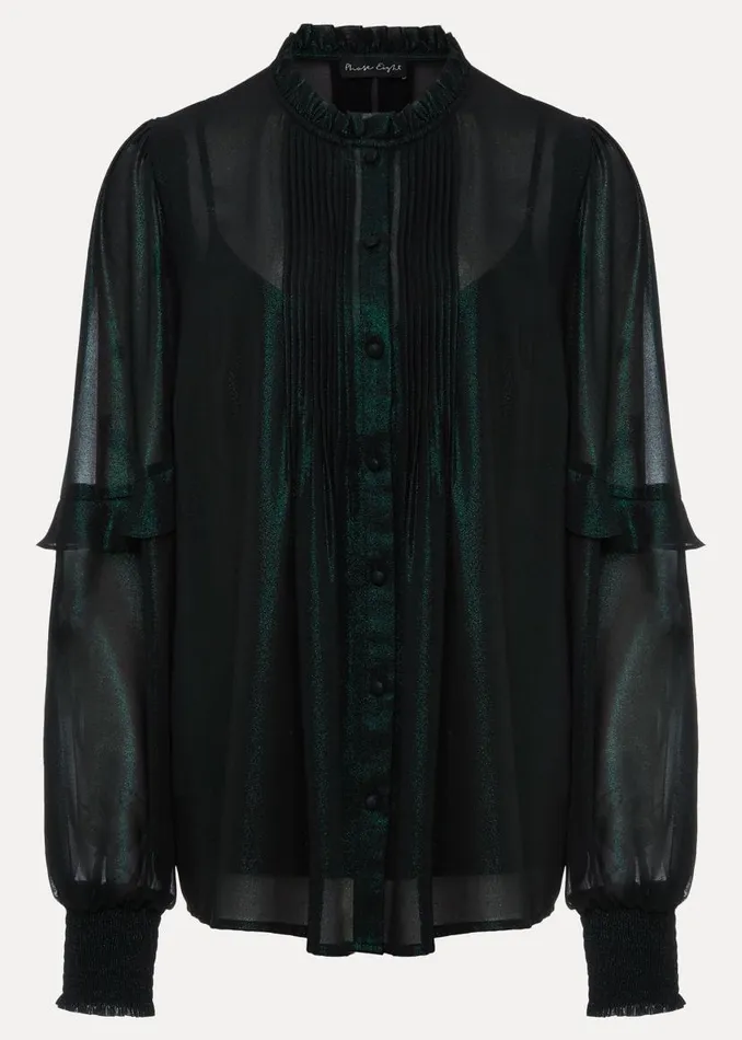 Phase Eight Shirts and Blouses Avis Foil VNeck Blouse Green 8211 Women