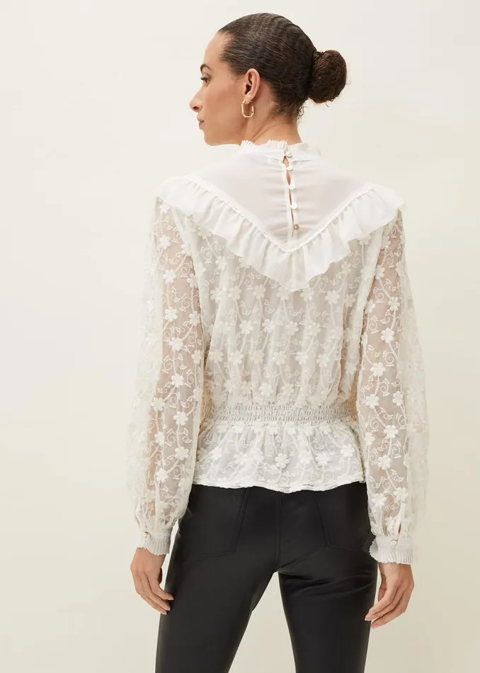 Phase Eight Shirts and Blouses Coralina Embroidered Frill Blouse Oyster 8211 Women
