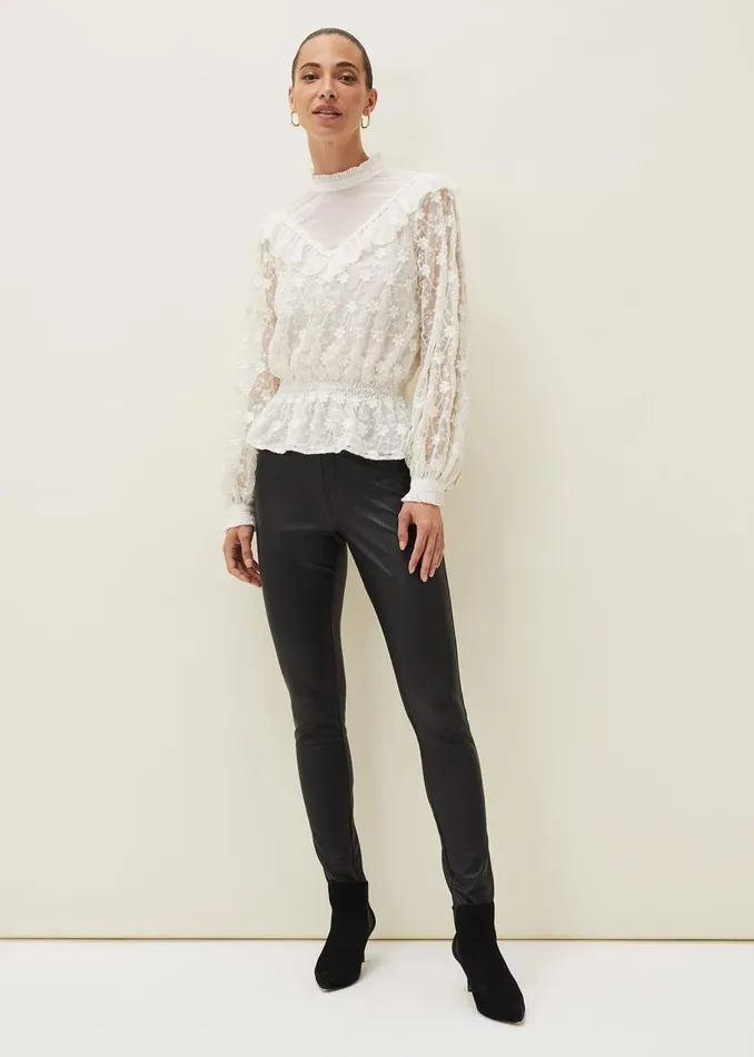 Phase Eight Shirts and Blouses Coralina Embroidered Frill Blouse Oyster 8211 Women